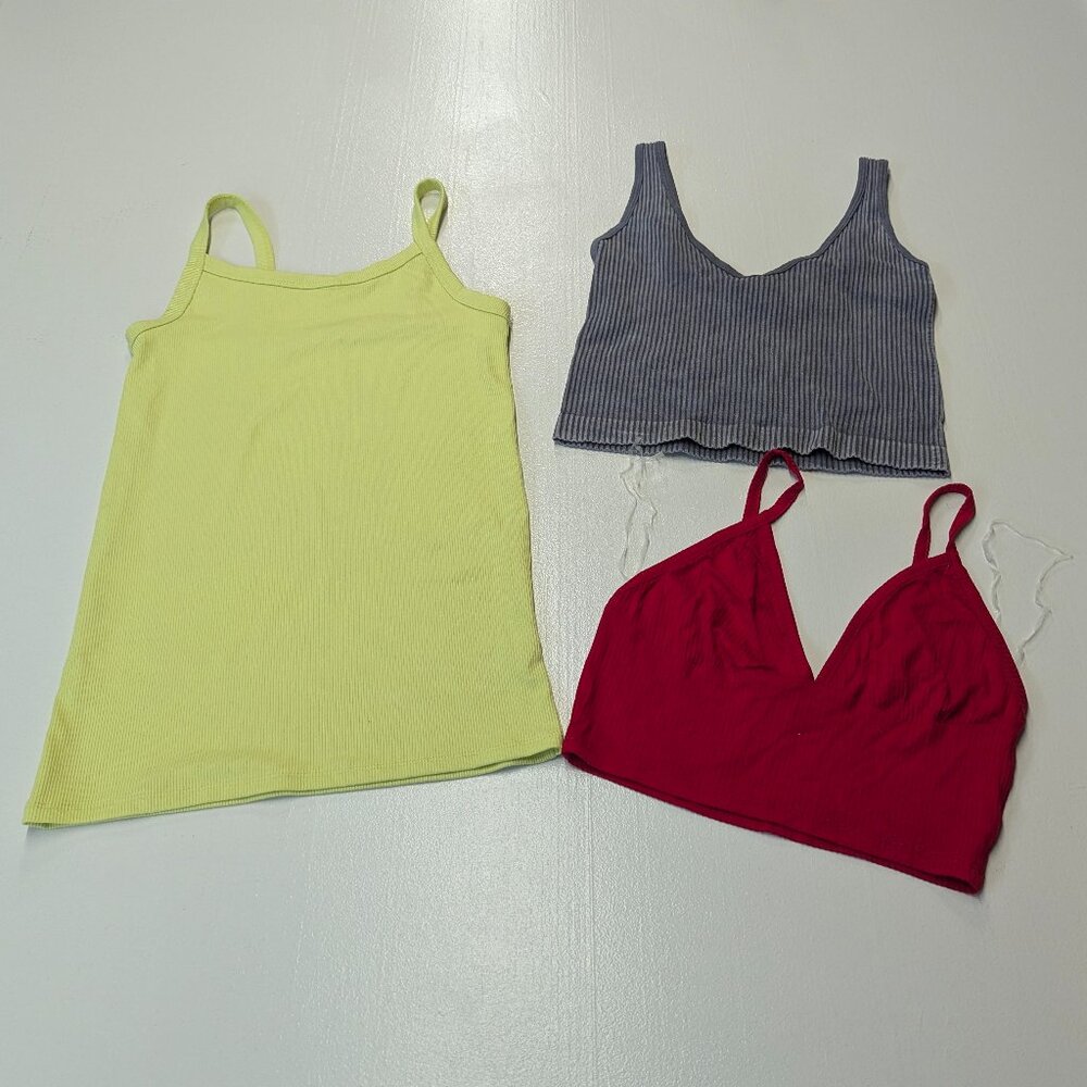 Bundle of Cami/Cropped Camis Size Small Lime Green, Gray, and Red